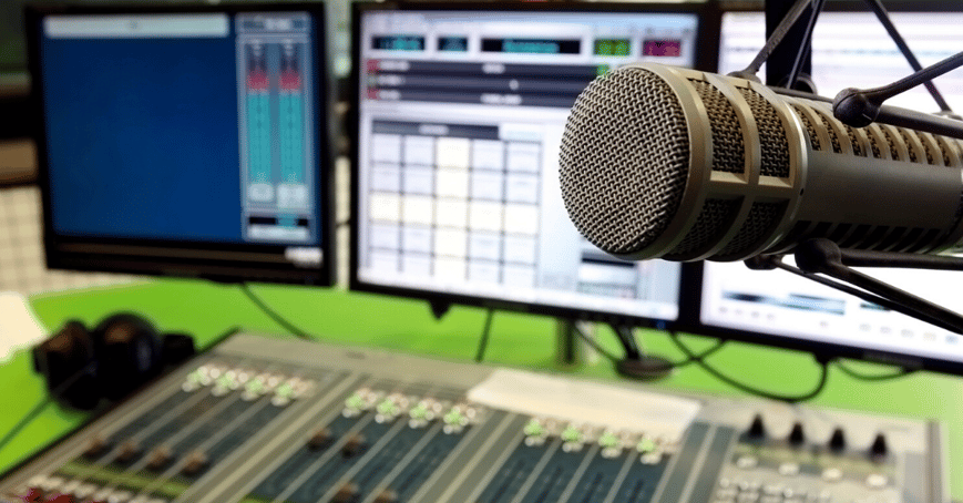Image of a microphone at a radio station